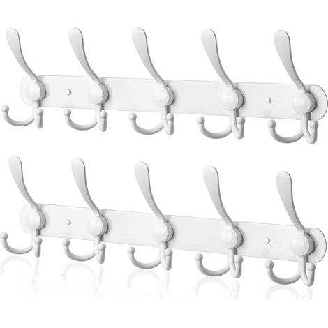 Porte Manteau Mural en Acier Inoxydable, Patères Porte Manteaux Crochet Mural pour Manteaux Serviettes Peignoirs (Blanc, 15 Crochets, 2pcs) (1/5)