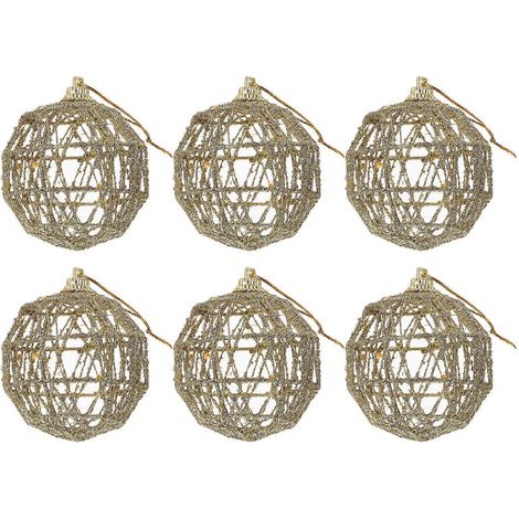 Boules décoratives rondes en métal doré, compatibles avec les fêtes de Noël (lot de 6).