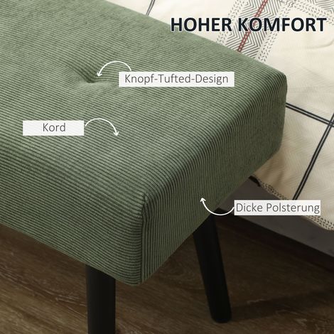 Banc rembourré en velours côtelé, banquette de chambre avec pieds métalliques, coffre à chaussures 100 x 36 x 45 cm Vert