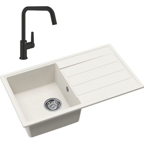 76x44 cm évier avec égouttoir réversible en Granite, à encastrer, blanc + mitigeur lavabo/cuisine Grohe Start (SATSE3WG3047) (1/5)