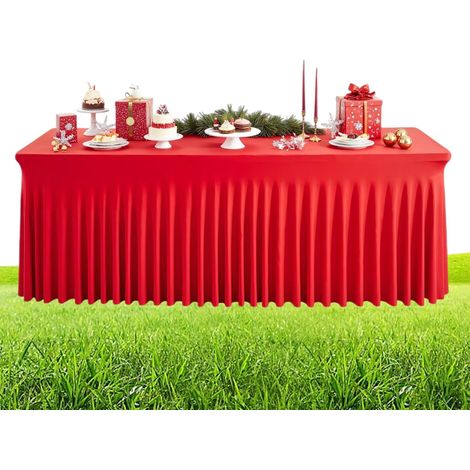 Jupe de Table de Fête,Nappe Festive Rouge Noël 1.8m à Volants,Nappes de Table Festives Résistantes à l'eau pour Événements  pour Carnavals Banquets Restaurants Usage Domestique Usage (1/5)