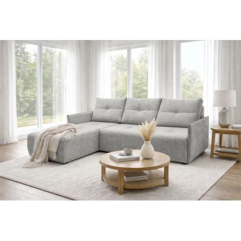 AX LIVING Ecksofa Damascus Hellgrau mit Schlaffunktion Bettkasten Schlafsofa 212 cm links