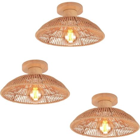 3x Plafonnier Industriel Vintage,Lustre en Corde de papier Abat-jour Design Demi - cercle Lampe de Plafond Retro (1/5)