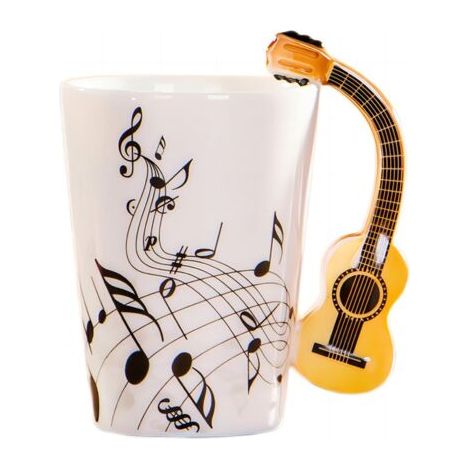 BUNTHAUS Tasse en céramique avec poignée en forme de guitare de style violon 250 ml - Pour café, thé, lait - Cadeau fantaisie (guitare en bois) (1/5)