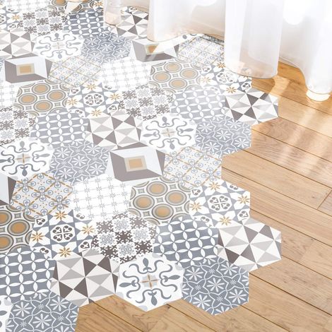 Ambiance Adesivo pavimento piastrelle di cemento azulejos con laminato di protezione in plastica, piastrelle esagonali, resistente all'acqua, 40 x 90 cm (1/4)