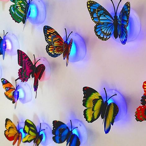 Veilleuse Papillon - LED RGB - Applique Murale Autocollante 3D - Décoration Jardin Chambre Bureau - 10 Pièces (1/5)