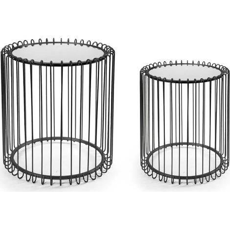 Set de 2 tables rondes en métal Ø48 x 51 et Ø38 x 47 cm