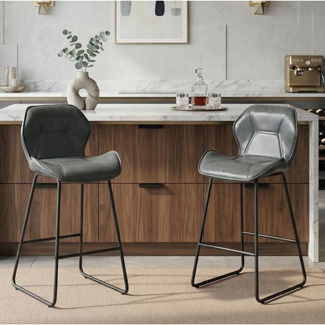 Sgabello da bar 47x48,5x91,5 cm in similpelle grigia, con schienale FloraGrace (1/5)