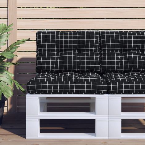 Coussin de palette motif à carreaux noir 60x40x12 cm tissu (1/5)