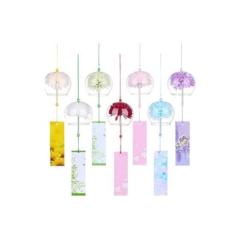 7 Styles 40.5cm Carillons à Vent Japonais, Carillons à Vent en Verre Colorés à Fleurs avec Étiquettes Suspensions Décoration Ambiance pour Fenêtres, Balcons, Terrasses, Branches (1/5)