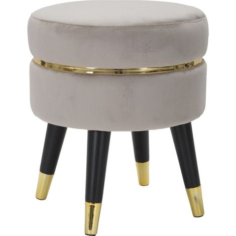 Sgabello "Paris" in poliestere gambe in legno colore nero per interni -Grigio/Oro