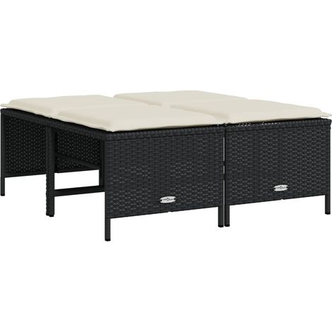 Tabourets de jardin,Repose-pied avec coussins lot de 4 noir résine tressée CFW95263 (1/5)
