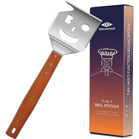 7-in-1 Grillspatel mit Holzgriff, Multifunktions-Grillwerkzeug für BBQ (1/5)