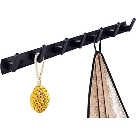 Porte-manteau mural avec 7 crochets, crochet mural noir, porte-manteau mural moderne, convient pour le salon, l'entrée, la chambre, la cuisine, la salle de bain, etc. (1/5)