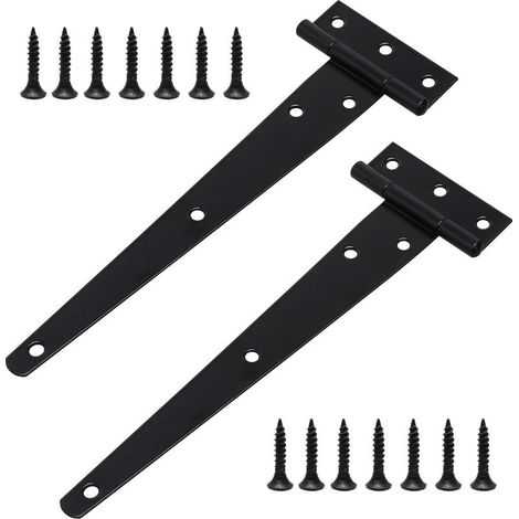 Lot De 2 Charnières de Portes en T Lourde avec Vis de Montage, 200 mm, Charnières de Portes en T Galvanisées pour Portes de Grange Portail en Bois et Fenêtre (1/5)