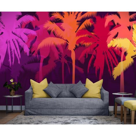 Papier Peint Tropical - Palmiers Multicolores - 150 x 250 cm (1/2)