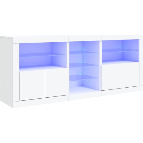Credenza credenza cassettiera armadio portaoggetti organizer cucina soggiorno soggiorno con luci a LED 162 x 37 x 67 cm Bianco 020029833