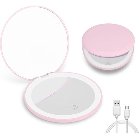 Miroir de maquillage compact à LED camouflage - Miroir lumineux portable - Grossissement x1 et x3 - Trois modes d'éclairage - Plastique ABS - Design pliable - Idéal pour les voyages - 1 pièce (1/5)