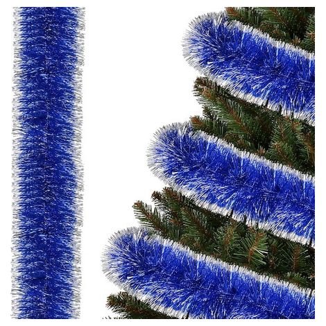 SPRINGOS Girlande für den Weihnachtsbaum dunkelblau-silberfarben 10 cm x 6 m Baumboa Weichnachtsgirlande Weihnachtsdeko zweifarbig