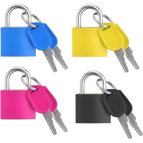 Kofferschloss 4 Stück mit Schlüssel, klein, bunt, für Gepäck & Schließfächer