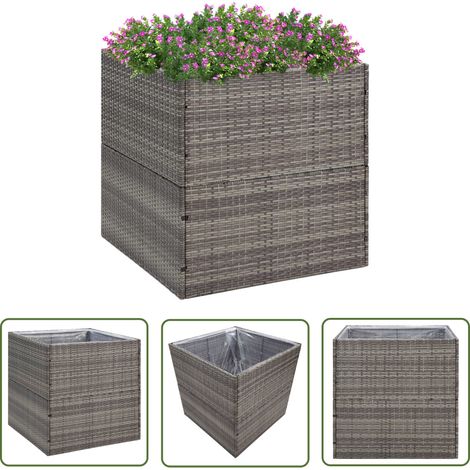 The Living Store Jardinière Gris 80x80x80 cm Résine tressée - Jardinieres Exterieures - Pot De Fleurs Extérieur - Bac À Fleurs - Décoration Jardin - Plante Grimpante (1/5)