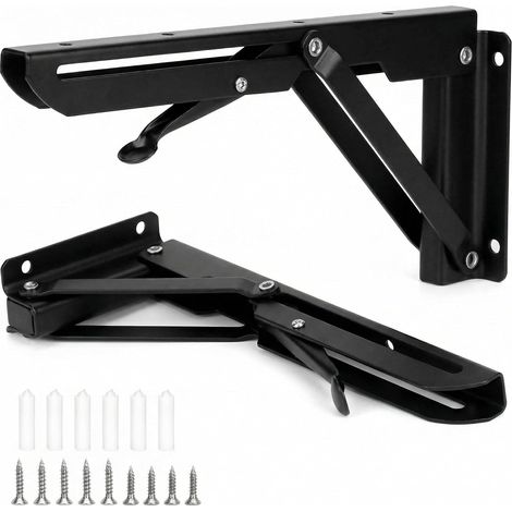 2 Pièces 250mm Équerre Pliante en Fer Solide pour Table Pliante Murale et Etagere Murale, Charge Max 50kg (1/5)