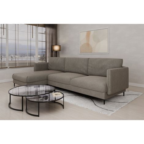 Ecksofa Designersofa HELMER Stoff Baloo Grau Ottomane Links