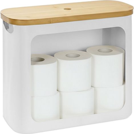 Relaxdays Toilettenpapier Aufbewahrung, 12 Rollen, HxBxT: 36 x 43 x 17 cm, Stoff, Bambus, Klopapier Korb, Vorrat, weiß