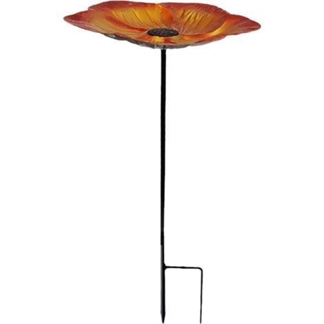 Petit bain d’oiseaux extérieur en métal – Distributeur et plateau en forme de fleur – Décoration de jardin et terrasse pour oiseaux Brun doré (1/5)