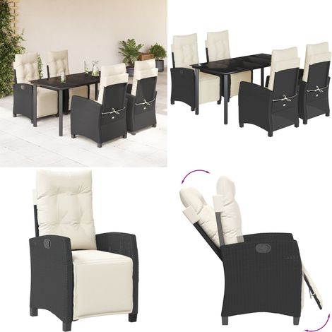 5-tlg. Garten-Essgruppe mit Kissen Schwarz Poly Rattan - Gartenstuhl - Gartentisch (1/5)