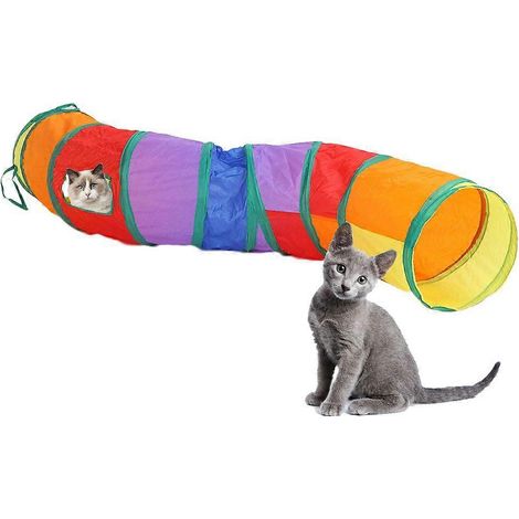 Tunnel pliable SCSYV en forme de S pour chat, jouet interactif pour l'entraînement des chatons, tube aux couleurs de l'arc-en-ciel. (1/5)