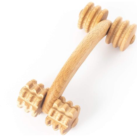 Rouleau de Massage - 1 Pièce - Bois de Chêne - Soulagement Musculaire - Dos Épaule Cou Jambes - 18 x 7 x 6 cm (1/5)