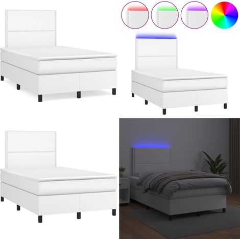 Sommier à lattes de lit matelas LED blanc 120x190 cm similicuir - Lit Plateforme - Lit Design - Lit Moderne - Lit Avec Rangement - Tête De Lit Ajustable - Home & Living (1/5)