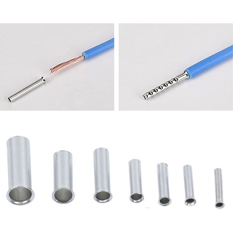Ensemble de bornes nues tubulaires, connecteur bout à bout non isolé, cosse à sertir pour câble, manchon d'extrémité de fil, clip en cuivre, étamé pour joints électriques (1/5)