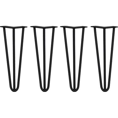 Pieds de table en épingle à cheveux, 14 pouces (36 cm), paquet de 4 pièces, acier noir robuste de 12 mm d'épaisseur, support à 3 griffes, capacité de 300 kg. (1/5)