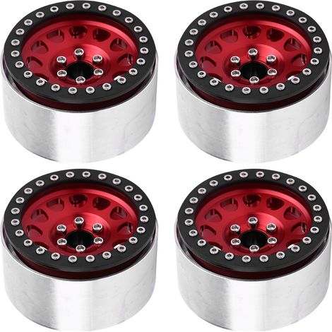 Jantes en alliage d'aluminium 2,2 pouces pour TRX4 SCX10 90046 KM2 Wraith RC voiture (Rouge + Noir) (1/5)