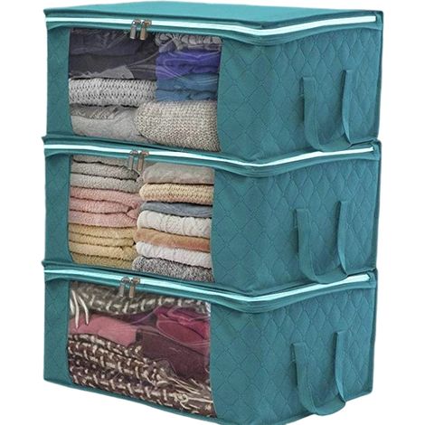 Juego de 3 cajas de almacenamiento, bolsa para debajo de la cama, cierre de cremallera, tela plegable, ropa y mantas. (1/5)