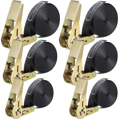 Jeu de Sangle a cliquet,6 pièces 2M/4M/5M,Largeur de Sangle 25 mm,Charge jusqu'à 1000 kg,Sangle à cliquet avec cliquet pour Fixation de Moto,vélo,Bagages et Camping,Sangles de Tension Noires (1/4)