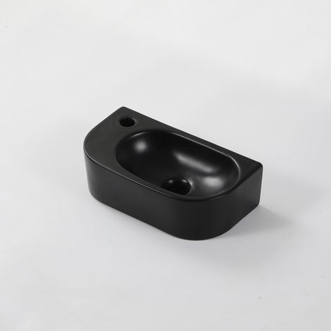 QeramiQ Pure Lave-mains - 40x22x12cm - Gauche - Lisse - demi-rond - 1 trou de robinet - Céramique - Noir mat (1/3)