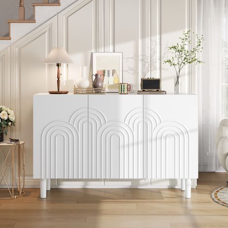 Neche – Buffet blanc 120x38.5x79 cm – Armoire de rangement à 3 portes – Étagères réglables MDF – Pieds surélevés 16 cm