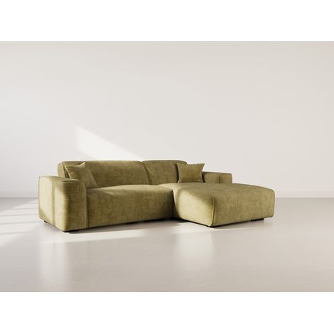 Lison - canapé d'angle droit 4 places en velours texturé - vert kaki (1/5)