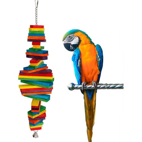 Oiseau suspendu en bois coloré, perroquet à mâcher, accessoire de couleur aléatoire (1/5)
