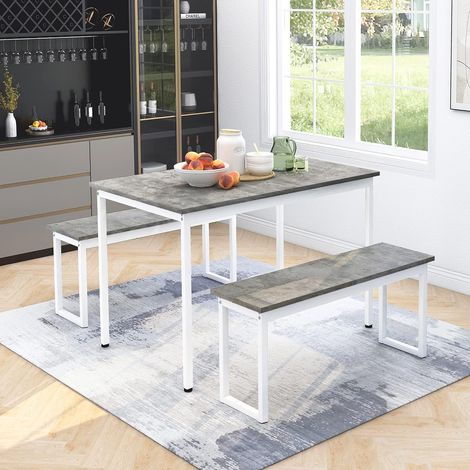 3-piece dining table and bench set for 4 people - Space-saving - Dining area for kitchen, patio, outdoor use (UK only) - Grey (1/5)