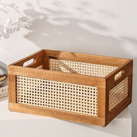 Panier de rangement en bambou et bois, 30 x 20 x 14 cm (1/2)