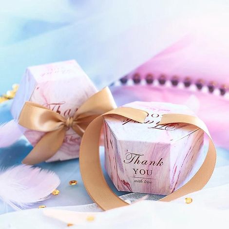 50pcs Hexagonal Bow Gift Box (gold), Bote Cadeau En Carton, Bote Cadeau Vide, Mini Bote  Bonbons En Kraft, Chocolat, Anniversaire, Saint-valentin (1/3)