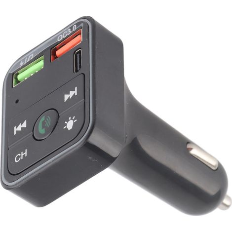 Adaptateur Bluetooth Voiture Sans Fil Mains Libres Musique Double Ports USB + 1 Type C Lumière Multicolore 7 Couleurs Accessoire Auto DC12-24V pour Véhicule (1/5)