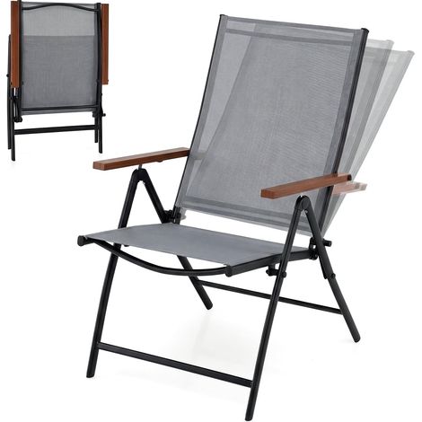 COSTWAY Set 2 4 Sedie Da Giardino Sedie Poltrona Pieghevoli Da Esterno Sedia Con Braccioli Sedia Da Campeggio Sdraio Pieghevole Schienale Regolabile In 5 Posi (1/5)