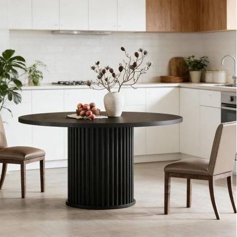 Mesa comedor redonda 120 cm madera negra OKMYHOME (1/5)