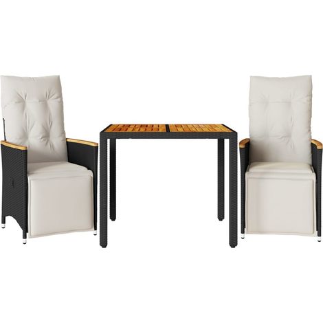 Maison Exclusive - 3-tlg. Garten-Bistro-Set mit Kissen Schwarz Po (1/5)