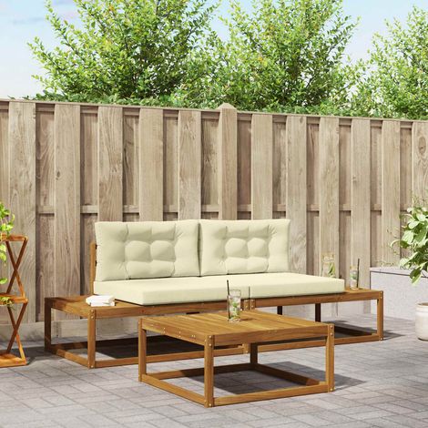 Outdoor-Sofagarnitur mit Kissen 3 Stück Natur und Creme